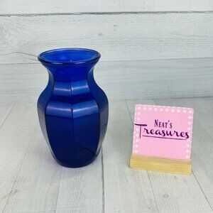 Vintage Garcia Glass Group Marked GGG 2999 #10 Octagon Shape Cobalt Blue 8" Vase